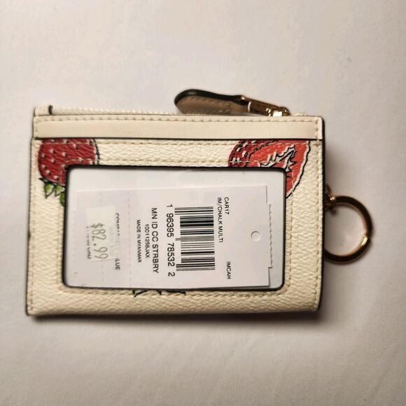 NWT Coach CAR17 Mini Skinny Id Case With Strawberry Print Canvas Chalk Multi V2 - Picture 2 of 5